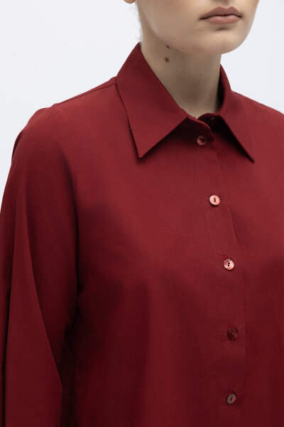 Düz Kesim Keten Gömlek Cherry - 2