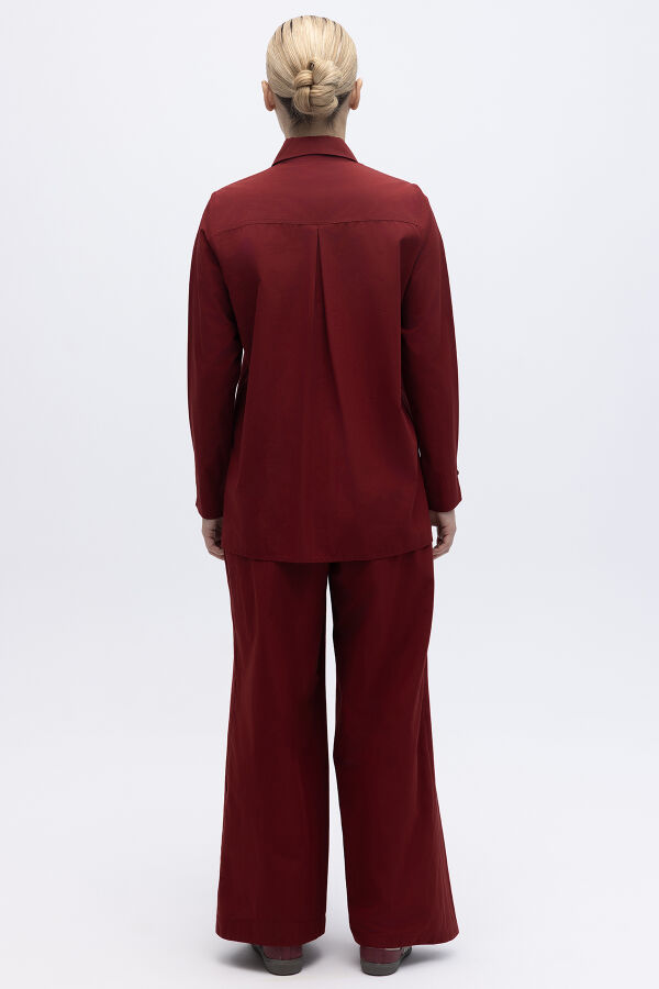 Düz Kesim Keten Gömlek Cherry - 3