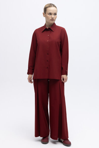 Düz Kesim Keten Gömlek Cherry - 4