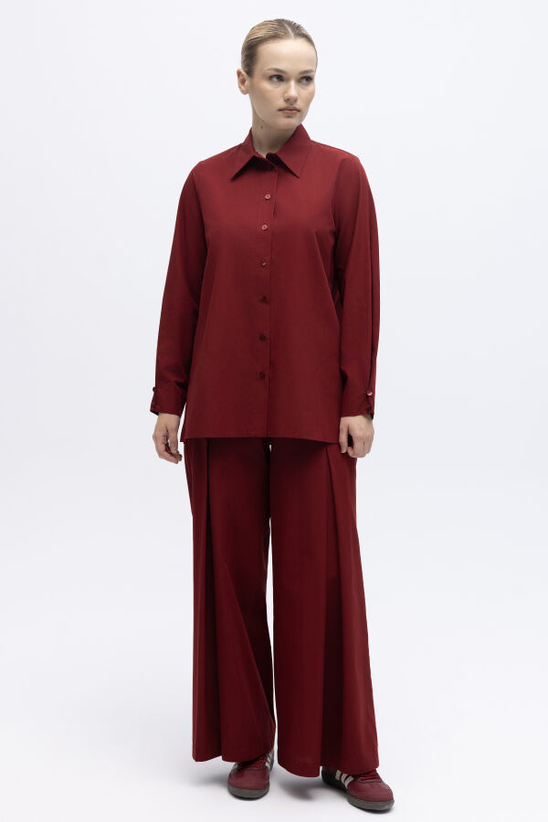 Düz Kesim Keten Gömlek Cherry - 4