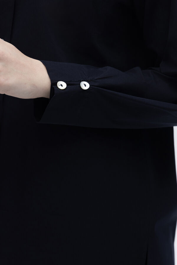 Düz Kesim Keten Gömlek Lacivert - 2