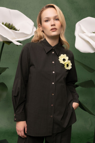 Düz Kesim Keten Gömlek Haki 