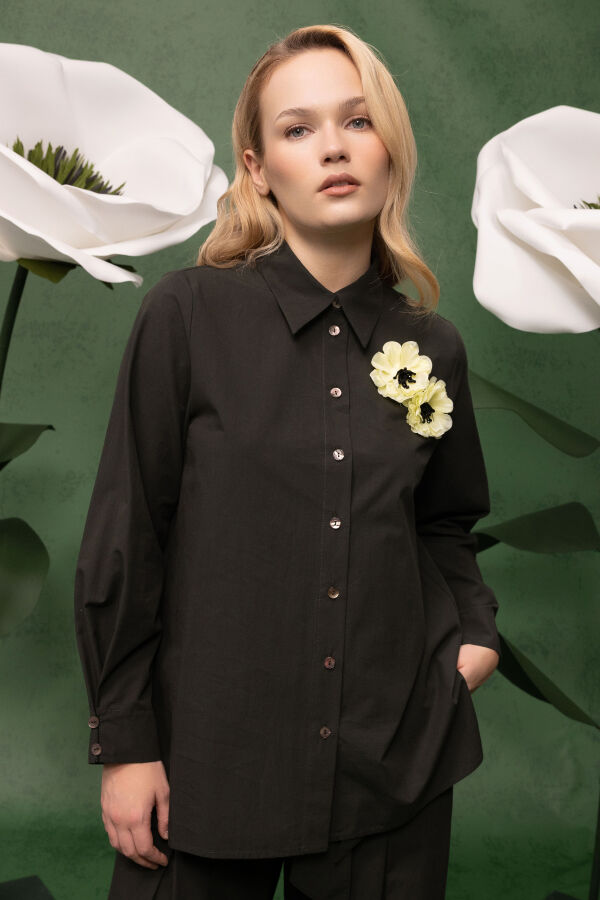 Düz Kesim Keten Gömlek Haki - 1