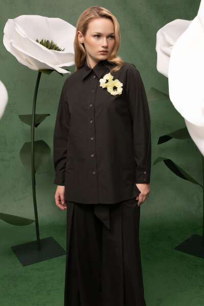 Düz Kesim Keten Gömlek Haki - 2