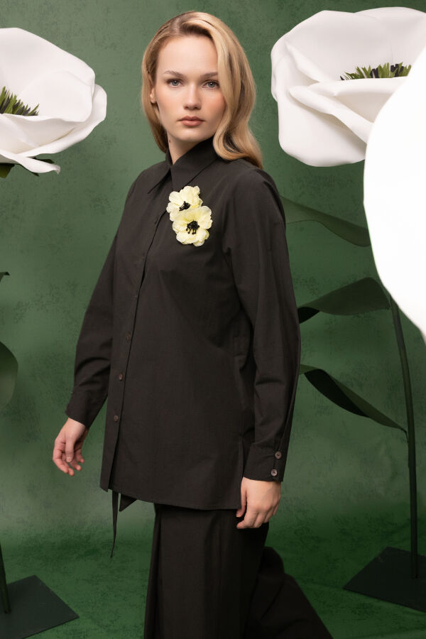 Düz Kesim Keten Gömlek Haki - 3