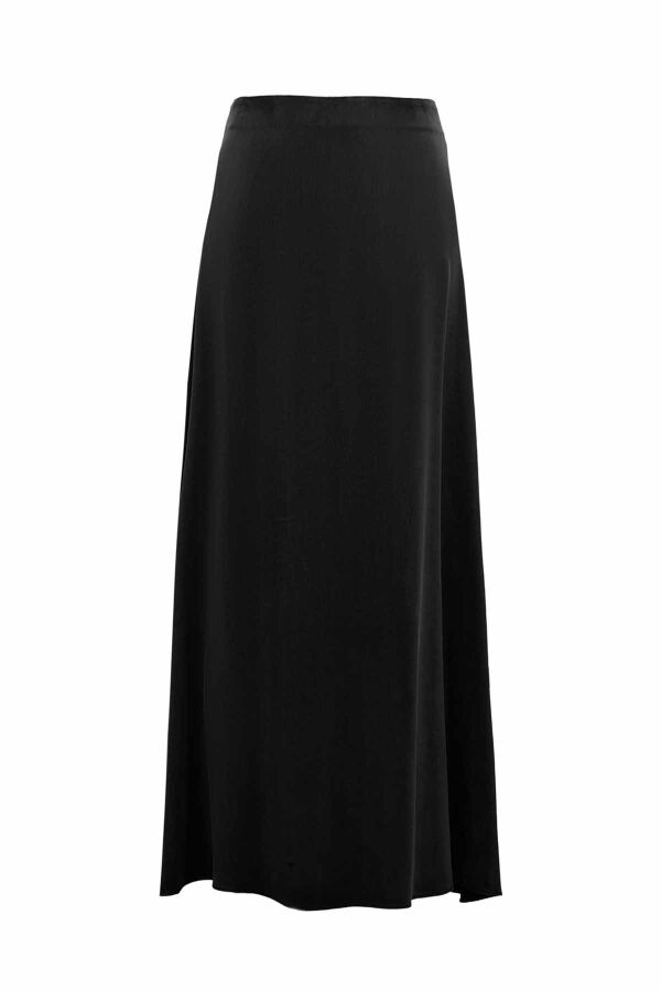 T26K-2005 Düz Kesim Cupro Etek BLACK - 1