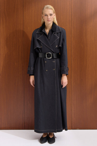 Solid Color Denim Trench Coat - MISS DALIDA