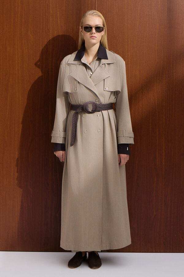 Düz Renk Denim Trenchkot Stone - 1