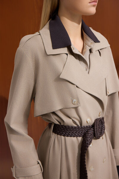 Solid Color Denim Trench Coat - 4