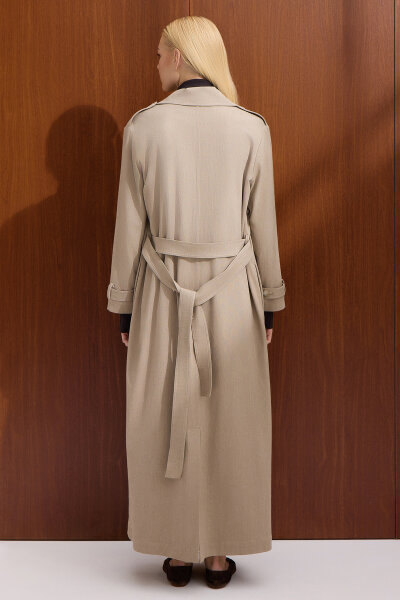 Solid Color Denim Trench Coat - 5