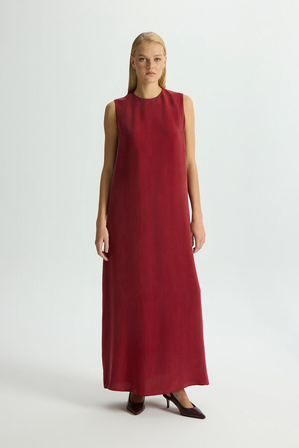 Solid Color Sleeveless Cupro Dress - 1