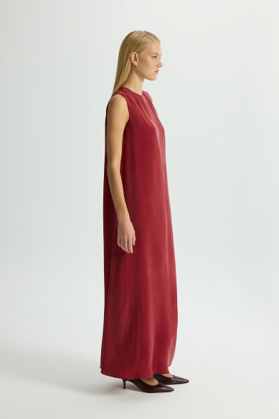 Solid Color Sleeveless Cupro Dress - 2