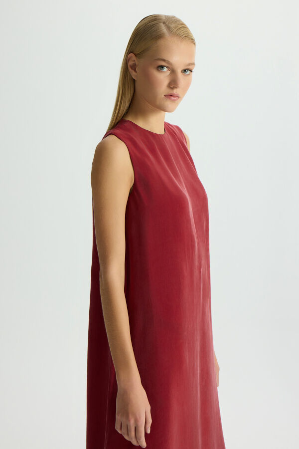 Solid Color Sleeveless Cupro Dress - 3