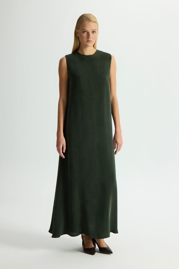 Solid Color Sleeveless Cupro Dress - 1