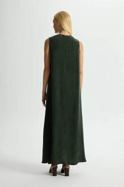 Solid Color Sleeveless Cupro Dress - 2