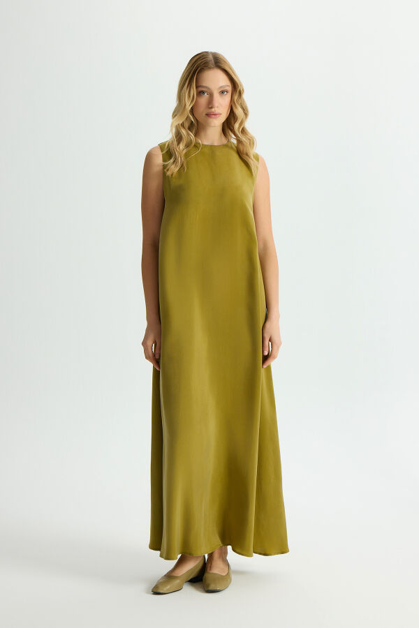 Solid Color Sleeveless Cupro Dress - 1