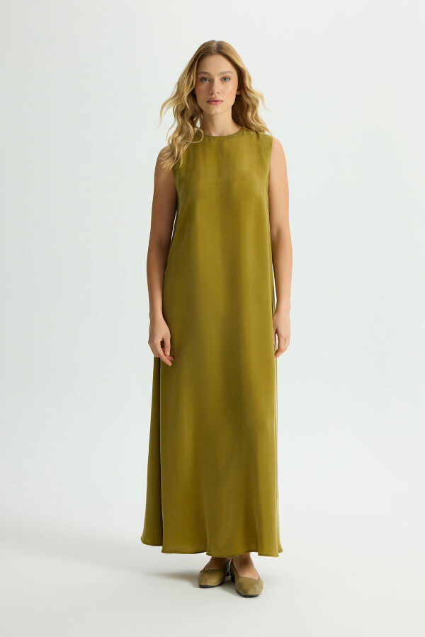 Solid Color Sleeveless Cupro Dress - 2