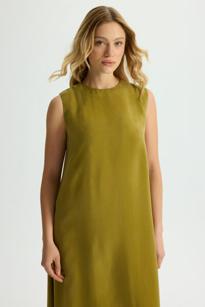 Solid Color Sleeveless Cupro Dress - 3
