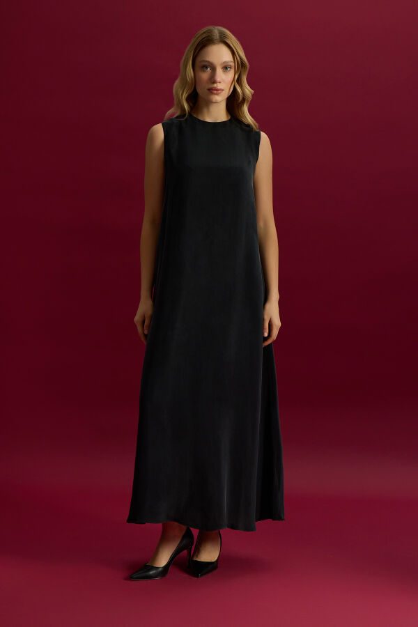 Solid Color Sleeveless Cupro Dress - 1