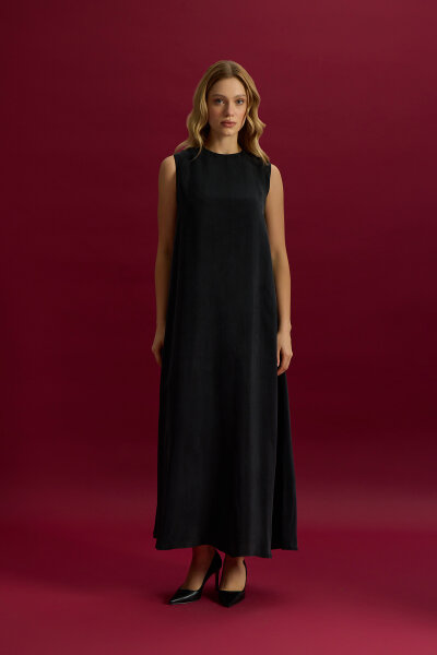 Solid Color Sleeveless Cupro Dress - 2