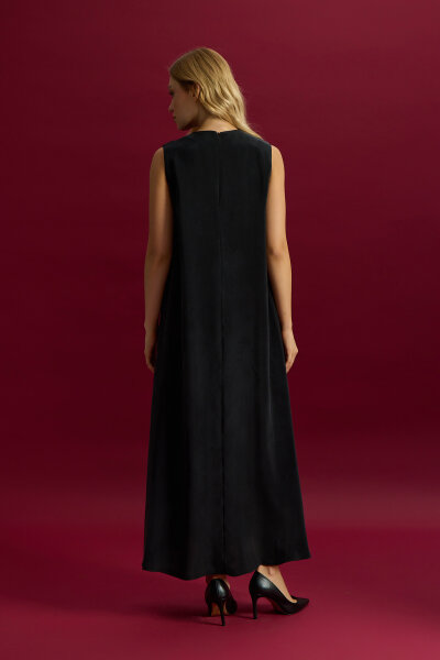 Solid Color Sleeveless Cupro Dress - 4