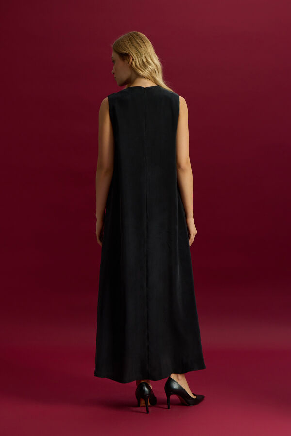 Solid Color Sleeveless Cupro Dress - 4