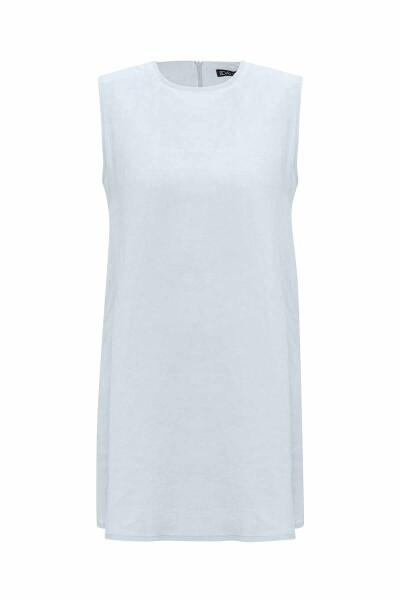 Düz Renk Kolsuz Keten Tunik - 7