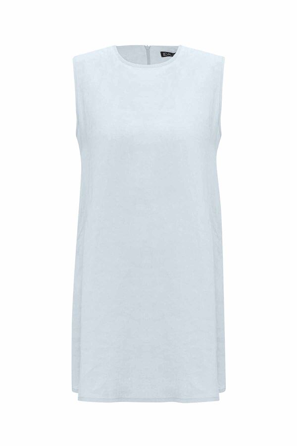 Düz Renk Kolsuz Keten Tunik - 7