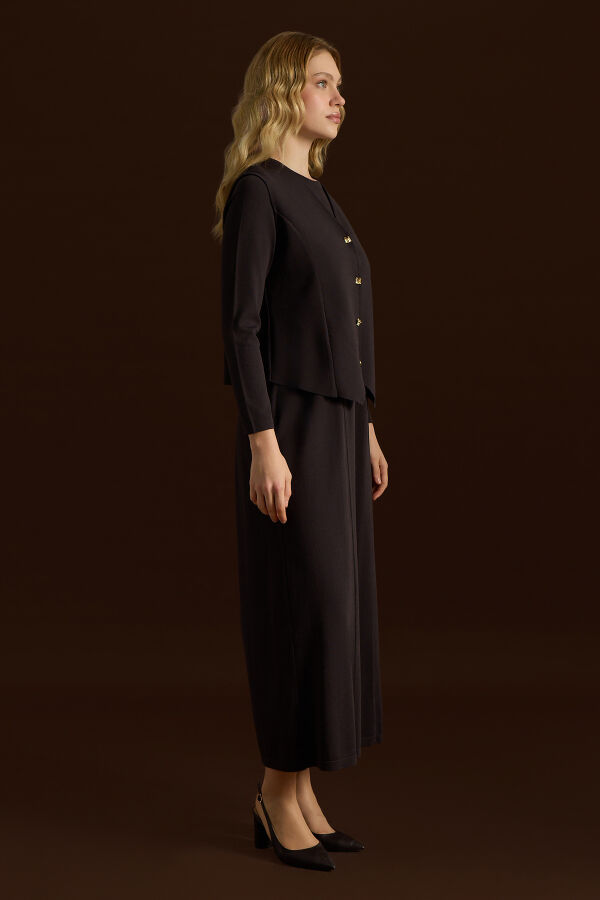 Düz Renk Rahat Kalıp Elbise Kahverengi - 2