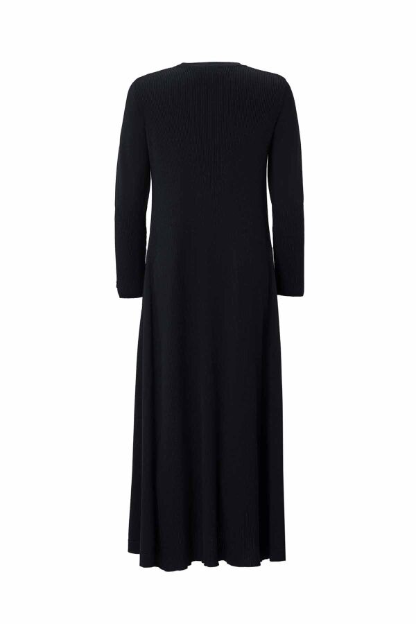 T26K-4009 Düz Renk Rahat Kesim Triko Elbise BLACK - 2