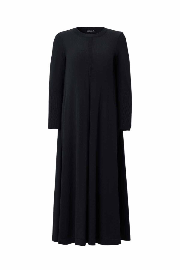 T26K-4009 Düz Renk Rahat Kesim Triko Elbise BLACK - 1