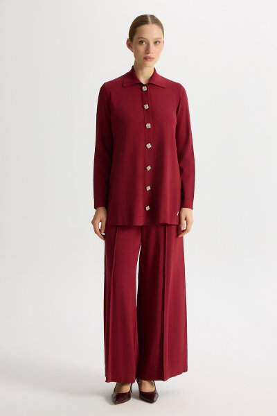 Düz Renk Triko Pantolon Etek Cherry 