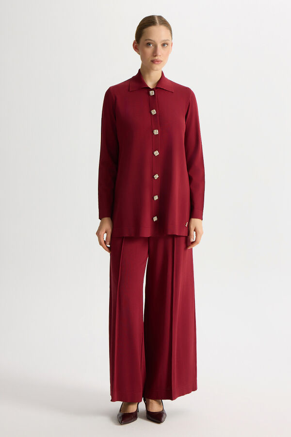 Düz Renk Triko Pantolon Etek Cherry - 1