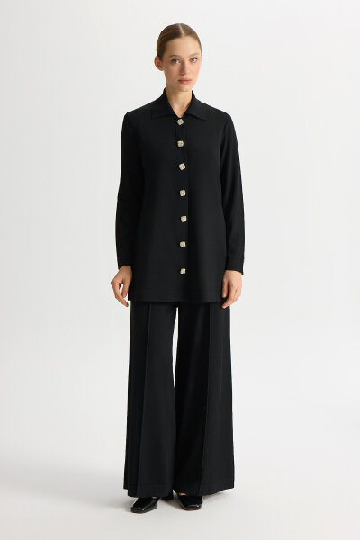 Düz Renk Triko Pantolon Etek Siyah - MISS DALIDA