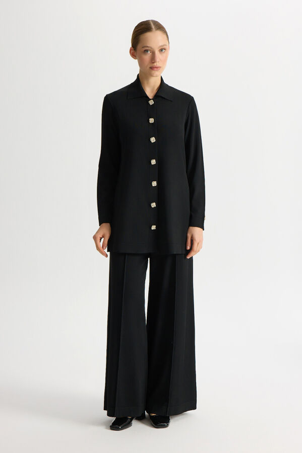 Düz Renk Triko Pantolon Etek Siyah - 1