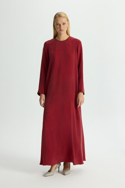 Solid Color Long Sleeve Cupro Dress 