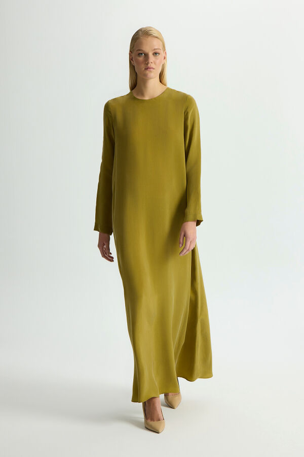 Solid Color Long Sleeve Cupro Dress - 1