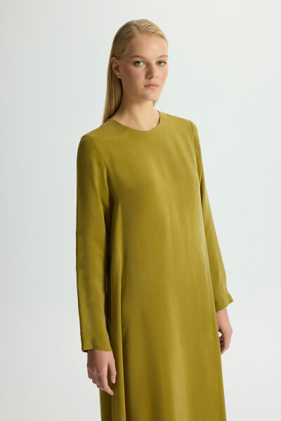 Solid Color Long Sleeve Cupro Dress - 2