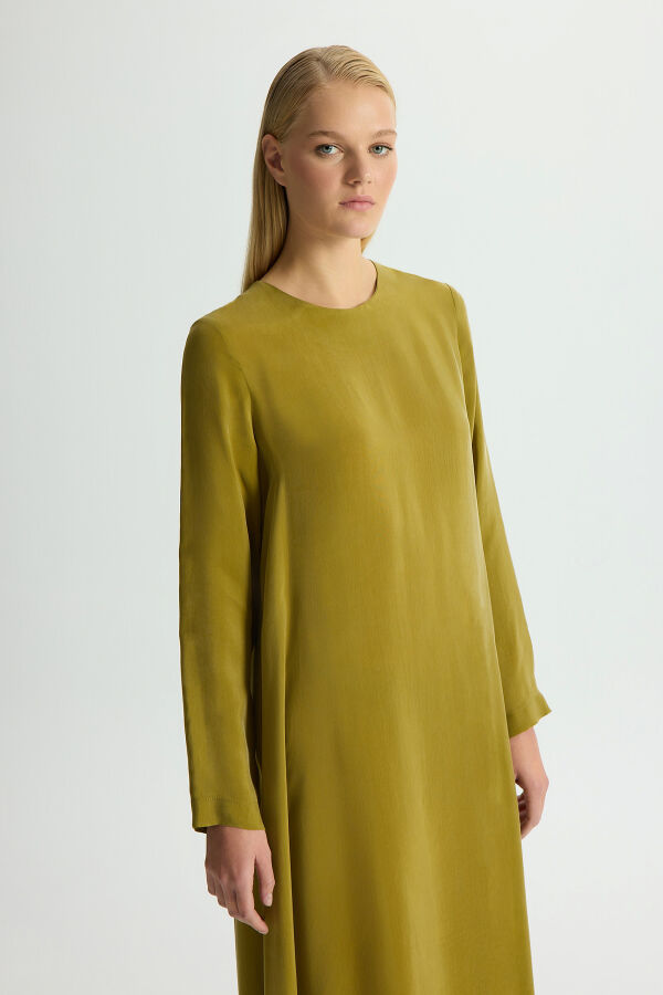 Solid Color Long Sleeve Cupro Dress - 2