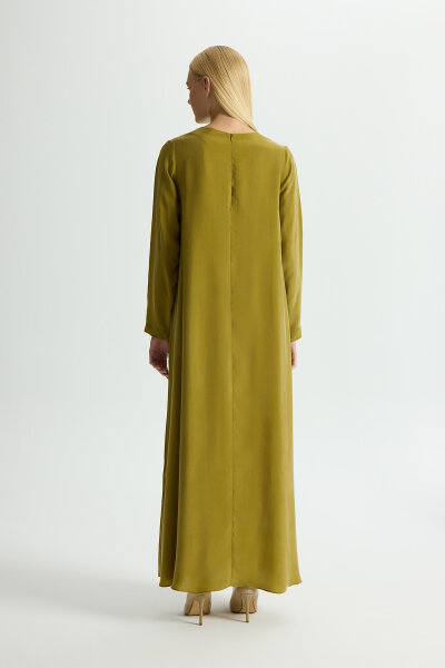 Solid Color Long Sleeve Cupro Dress - 3