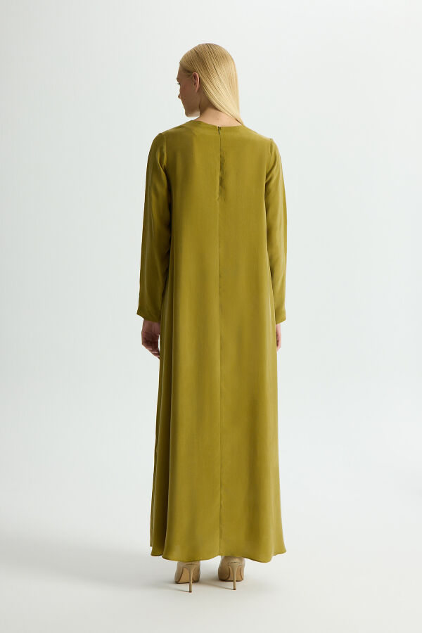 Solid Color Long Sleeve Cupro Dress - 3
