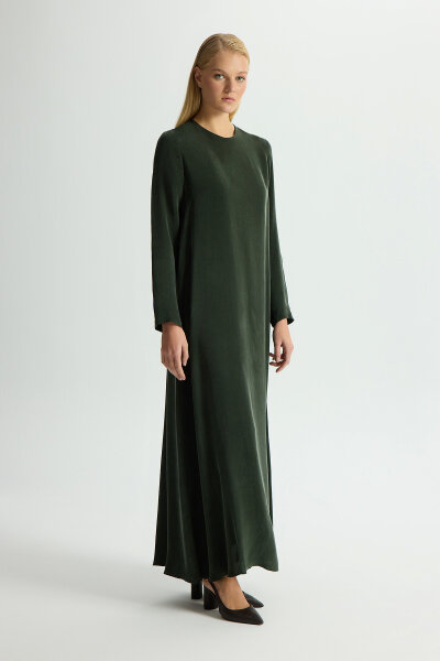 Solid Color Long Sleeve Cupro Dress 