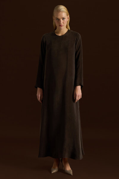 Solid Color Long Sleeve Cupro Dress 