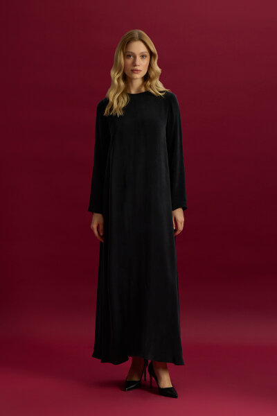 Solid Color Long Sleeve Cupro Dress 