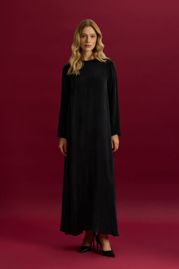 Solid Color Long Sleeve Cupro Dress - 1