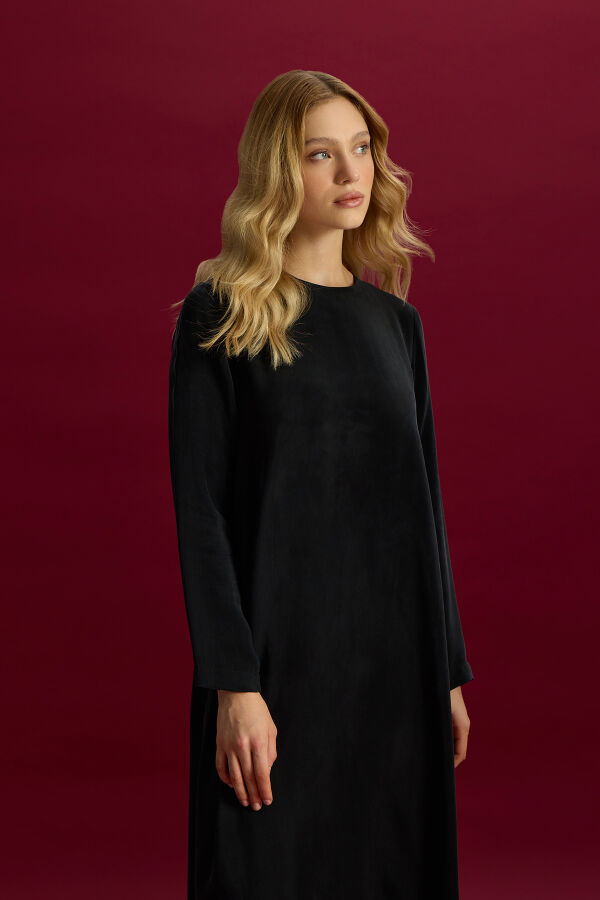 Solid Color Long Sleeve Cupro Dress - 2