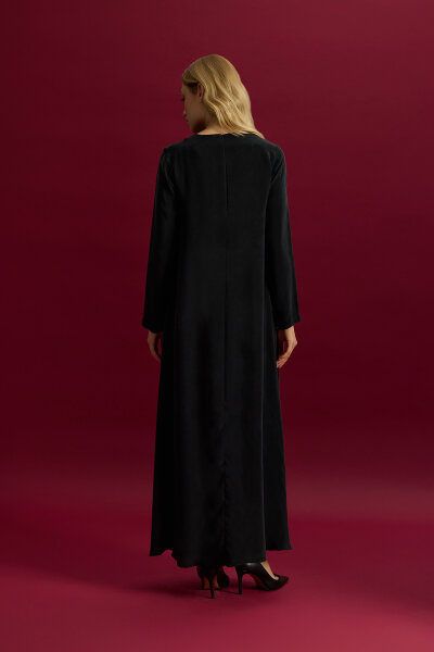 Solid Color Long Sleeve Cupro Dress - 4