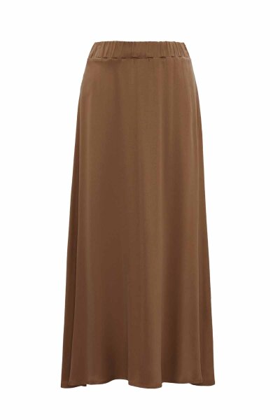 Elastic Waist Cupro Camel Skirt - 1