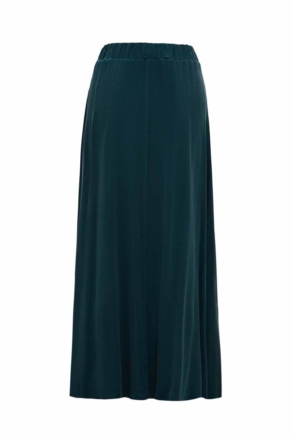 Elastic Waist Cupro Navy Blue Skirt - 2