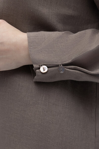 Erkek Yaka Düz Renk Keten Gömlek Mink - MISS DALIDA (1)